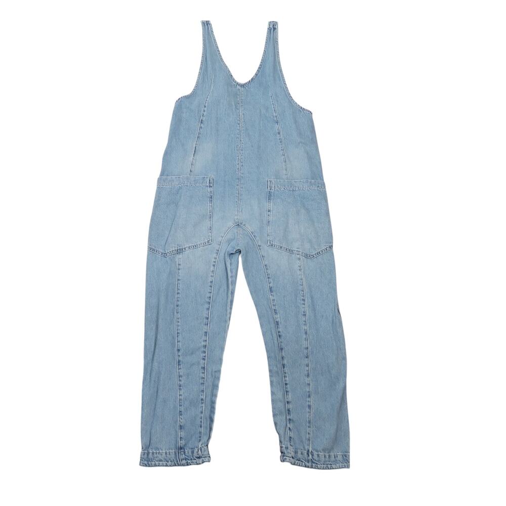 Free People High Roller Denim Jumpsuit Overalls Light Wash Blue S